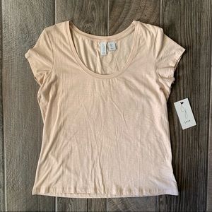 Joie Womens Scoop Neck T-Shirt Tee Short Sleeve Cotton/Modal Top Beige Sz L NWT